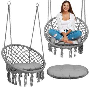 Sofotel Boho macramé ležadlo s vankúšom, 150 kg - sivé