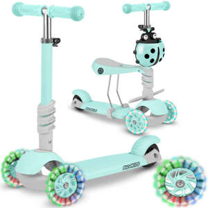 Ricokids 3in1 Trojkolka s blikajúcimi kolieskami - menta