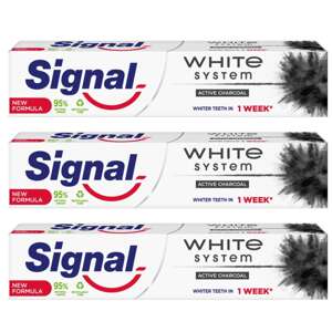 Signal White System zubná pasta s dreveným uhlím 3x75ml