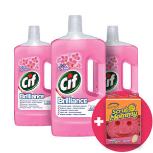 Cif Brilliance Liquid Cleanser Pink Orchid 3x1L + darčeková hubka...