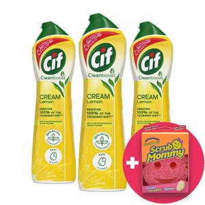 Cif Leštiaci krém - Citrón 3x500ml + Darčeková špongia Scrub Mommy