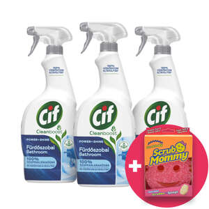 Cif Power&amp;Shine kúpeľňový sprej 3x750ml + darčeková hubka...