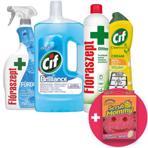 Balíček čistiacich prostriedkov Cif + Flora Sept + darčeková hubk...