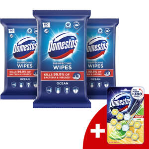 Domestos hygienické obrúsky Ocean 3x60ks + darček Domestos toalet...