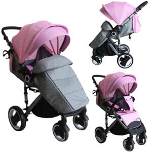 Športový kočík Pepita Rumba XXL so strieškou a nánožníkom - grey-pink