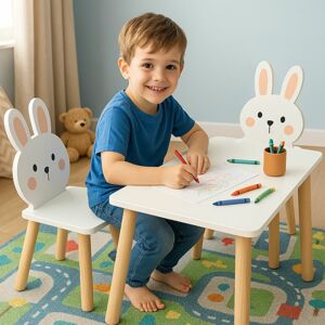 Detský drevený stôl Pepita so stoličkami - Bunny - bielo-hnedý