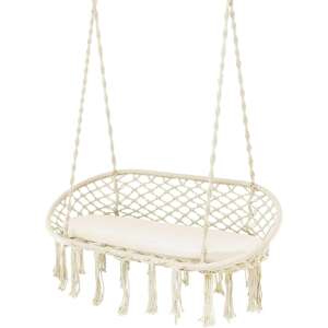 Dvojitá vysoká stolička Pepita macramé s vankúšom - béžová