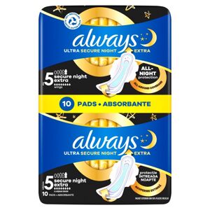Always Ultra Secure Night Extra hygienická vložka s krídlami 10ks