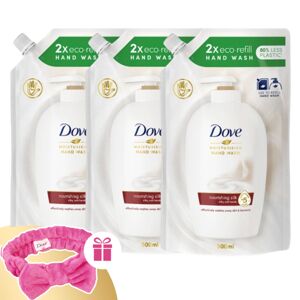Náplň do tekutého mydla Dove Silk 3x500ml + darčeková gumička do vlasov