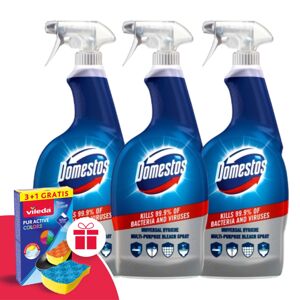 Domestos Univerzálny hygienický sprej 3x750ml + darčeková hubka Vileda