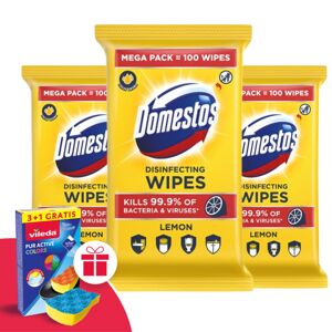 Domestos Hygienické obrúsky Citrón 3x100ks + darčeková hubka Vileda