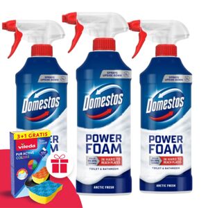 Domestos Power Foam Spray Arctic Fresh 3x435ml + darčeková hubka Vileda