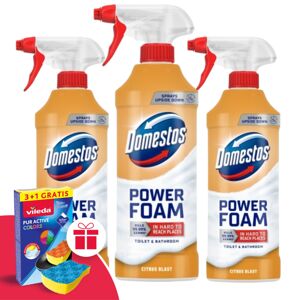 Domestos Power Foam Spray Citrus Blast 3x435ml + darčeková hubka Vileda