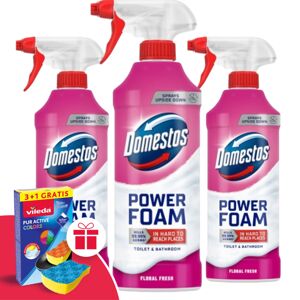 Domestos Power Foam Spray Floral Fresh 3x435ml + darčeková hubka Vileda