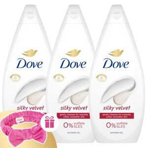Dove Silky Velvet krémový sprchový gél 3x720ml + darčeková gumičk...