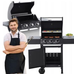 GardenLine BBQ8076 Plynový gril s 3 horákmi, 110x48x110cm, čierny