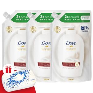 Náplň do tekutého mydla Dove Silk 3x500ml + darčeková sada na manikúru