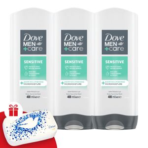 Dove Men+Care sprchový gél Sensitive 3x400ml + darčeková manikúrová sada