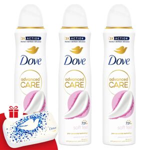 Dove Advanced Care dámsky dezodorant Soft-Feel 3x150ml + darčekov...
