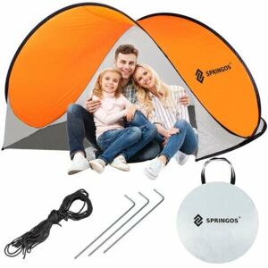 Pop-up plážový stan Springos s UV ochranou 200x120cm - oranžový, sivý