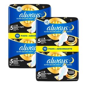 Always Ultra Secure Night Extra hygienické vložky s krídlami 2x10ks