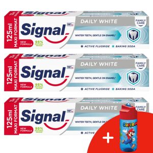 Signal Family Daily White zubná pasta 3x125ml + darčeková fľaša