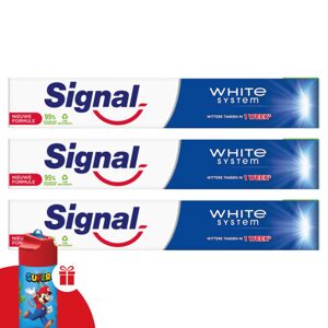 Signal White System Original zubná pasta 3x75ml + darčeková fľaša