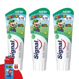 Zubná pasta Signal Junior Super Mario Mild Mint 3x75ml + darčeková fľaša