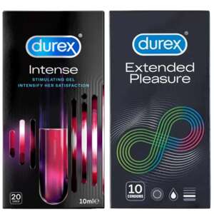 Durex Extended Pleasure Kondóm a Intense Orgazmický gél balenie