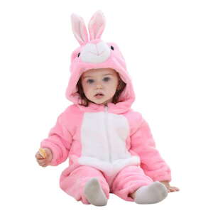 Detský plyšový overal Pigurumi Premium - zajačik - pink-white