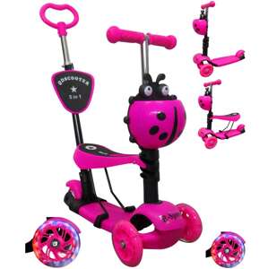 Kolobežka R-Sport H3 5v1 s rukoväťou a LED kolieskami - Ladybug - pink